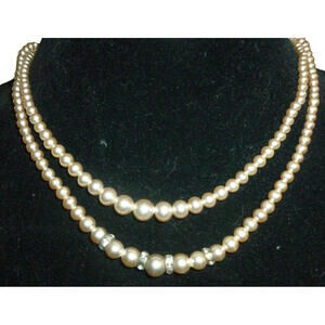 Vintage 50s-60s 2 strands Glass pearl imitation Necklace 14"‎ Fashion